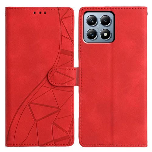Funda de cuero con relieve de triángulos para Xiaomi 15T 5G (roja)