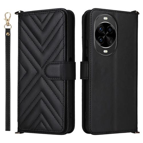 Funda de cuero multifuncional para Huawei nova 14 Ultra 5G con 6 ranuras para tarjetas y correa para la muñeca (negra)