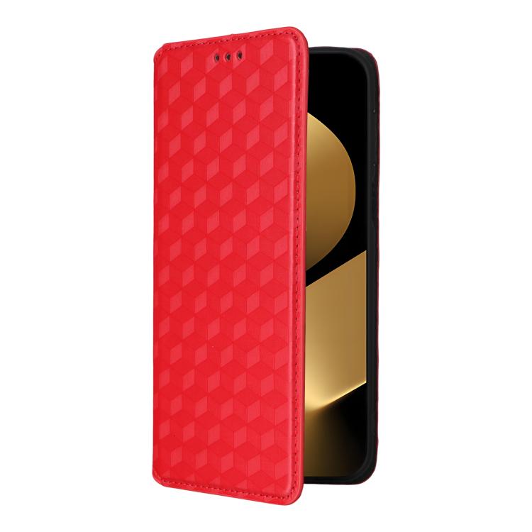 Funda de cuero con tapa y textura de cuadrícula cúbica para Huawei Pura 80 Ultra 5G (roja)