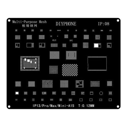 Plantilla de Reballing BGA Apple iPhone 13 y 13 Pro Max con Posicionamiento Preciso y Corte Láser de Precisión