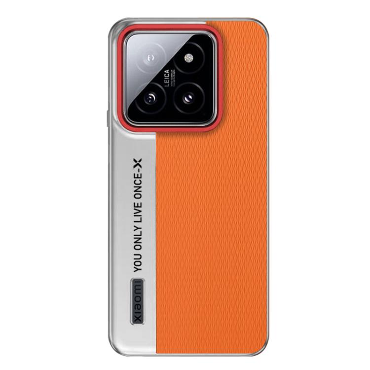Funda de cuero con textura de diamante para Xiaomi 14 Pro (naranja)