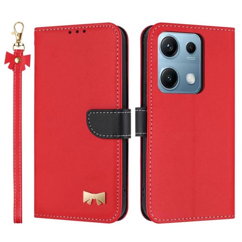 Funda de cuero con lazo metálico y correa de mano para Redmi Note 14S 4G (roja)