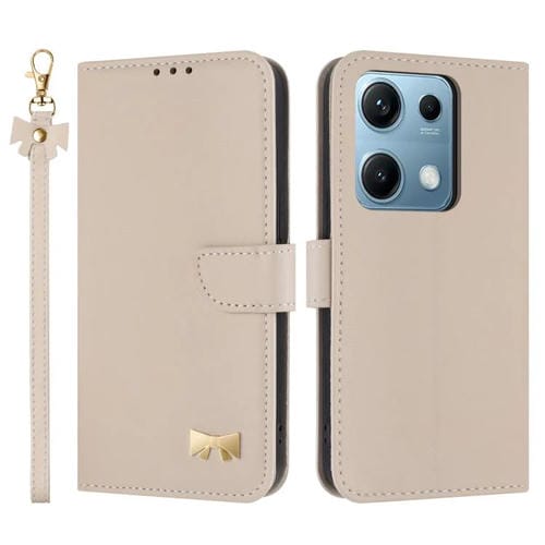 Funda de cuero con lazo metálico y correa para el Redmi Note 14S 4G (albaricoque)