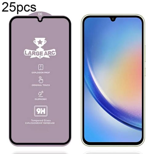 Película de vidrio templado de arco grande de aluminio de alta resistencia, 25 unidades, 9H, 0,4 mm, para Samsung Galaxy A34 5G