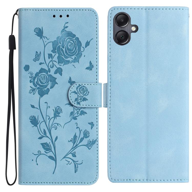 Funda de cuero con estampado floral en relieve para Samsung Galaxy A07 (azul cielo)