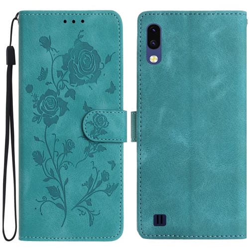 Funda de cuero con estampado floral en relieve para Samsung Galaxy A10/M10 (verde)