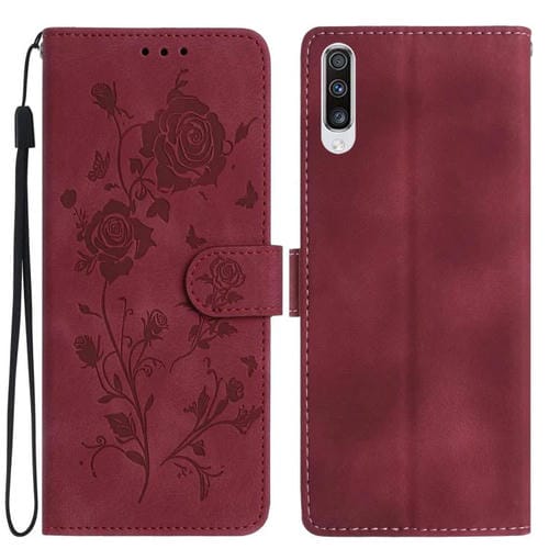 Funda de piel con estampado floral en relieve para Samsung Galaxy A10/M10 (roja)