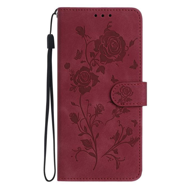Funda de piel con estampado floral en relieve para Samsung Galaxy A10/M10 (roja)