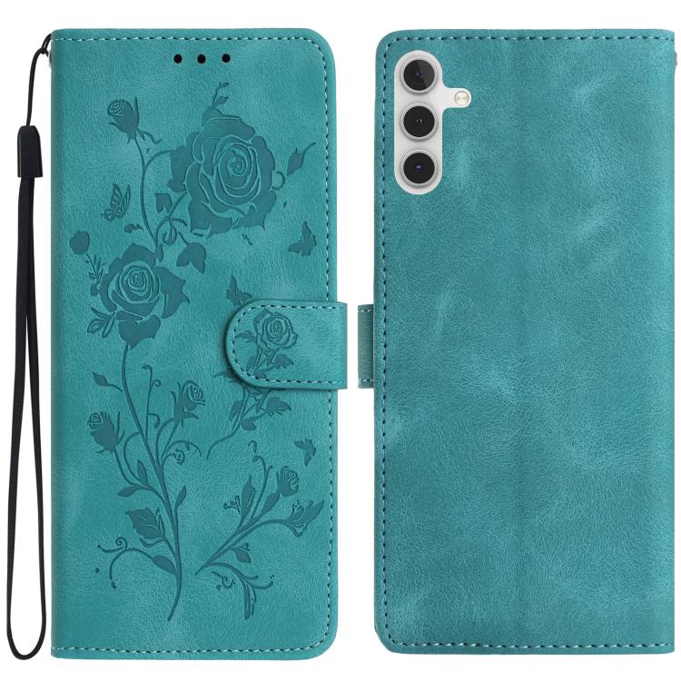 Funda de piel con estampado floral en relieve para Samsung Galaxy A24 (verde)
