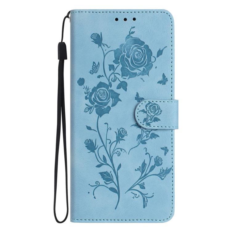 Funda de piel con estampado floral en relieve para Samsung Galaxy A54 (azul cielo)