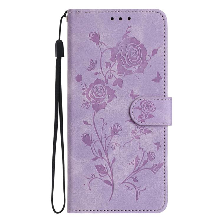 Funda de cuero con estampado de rosas en relieve para Samsung Galaxy A54 (morado claro)