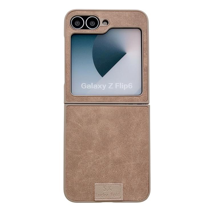Funda de piel de cordero y corcho para Samsung Galaxy Z Flip6 5G, color marrón (borde marrón)