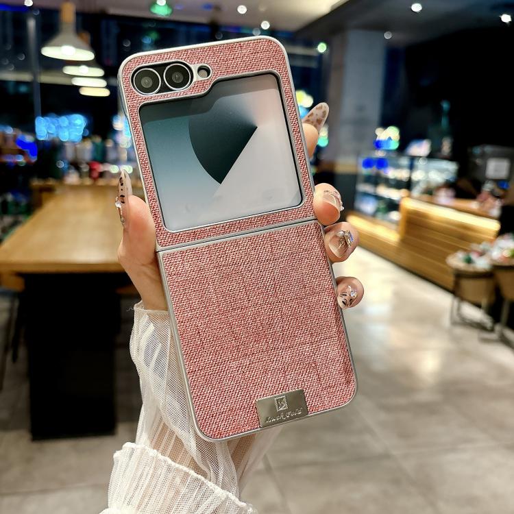 Funda de poliuretano y policarbonato con marco plateado para Samsung Galaxy Z Flip6 5G (rosa)