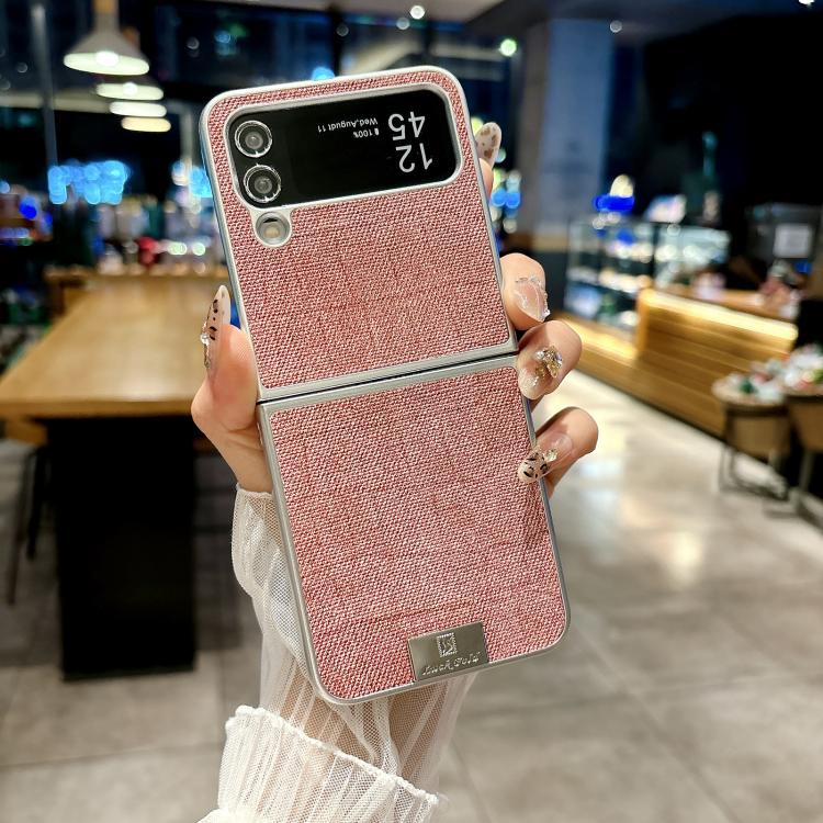 Funda de poliuretano y policarbonato con marco plateado para Samsung Galaxy Z Flip4 5G (rosa)