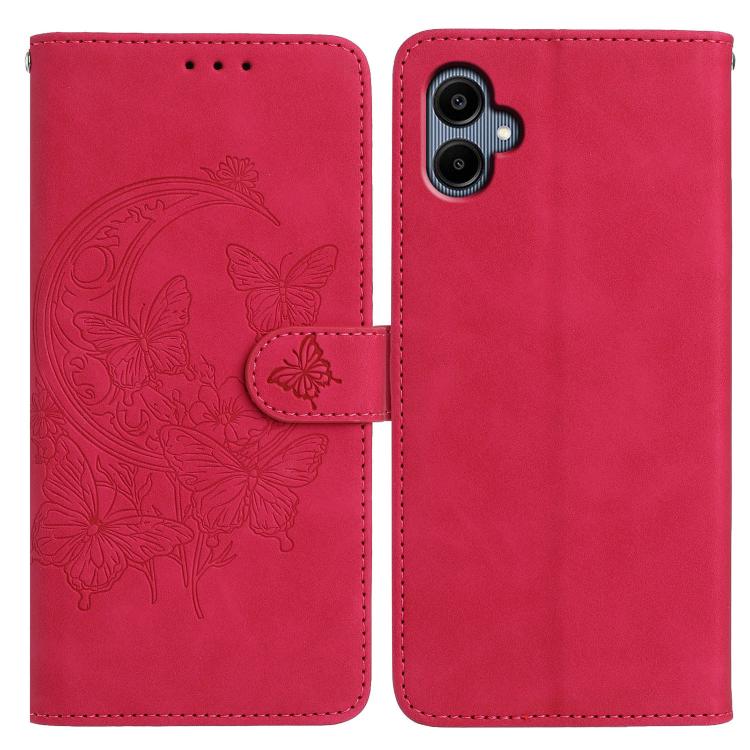 Funda de cuero con relieve y diseño de mariposas danzantes para Samsung Galaxy A07 5G (rosa)