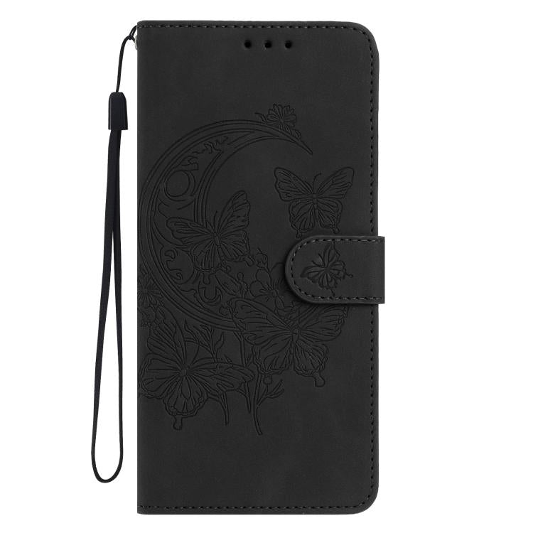 Funda de cuero con relieve y diseño de mariposas para Samsung Galaxy A07 5G (negra)