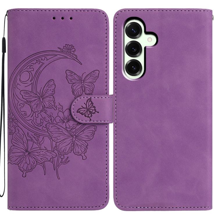Funda de cuero con relieve y diseño de mariposas para Samsung Galaxy A17 5G (morado)