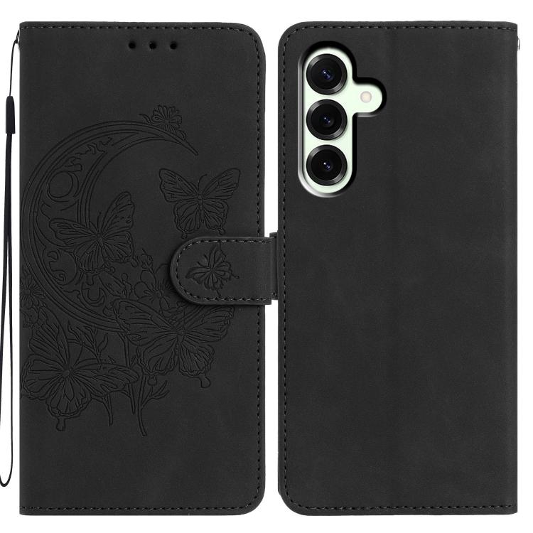 Funda de cuero con relieve y diseño de mariposas para Samsung Galaxy A17 5G (negra)