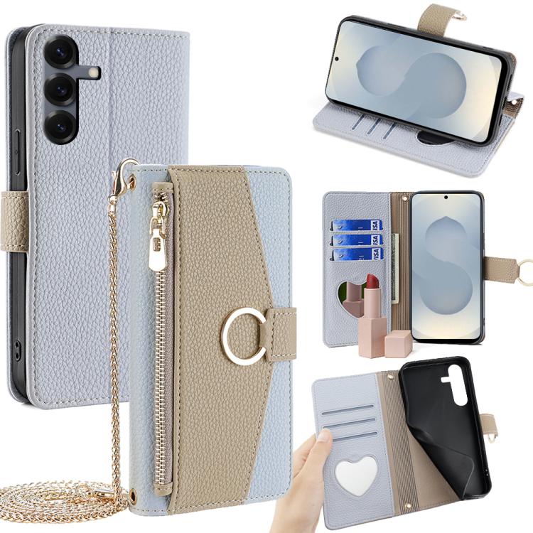 Funda de cuero con textura de lichi cruzada para Samsung Galaxy S25 5G (azul)