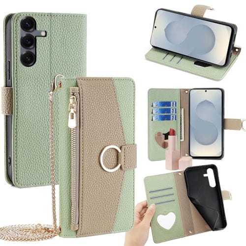 Funda de cuero con textura de lichi cruzada para Samsung Galaxy S25 5G (verde)
