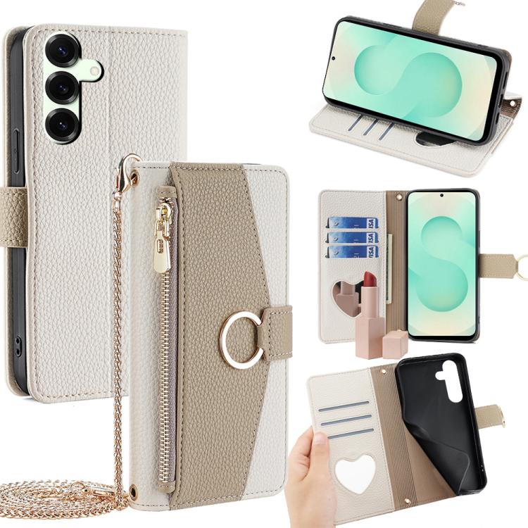 Funda de cuero con textura de lichi cruzada para Samsung Galaxy S25+ 5G (blanca)