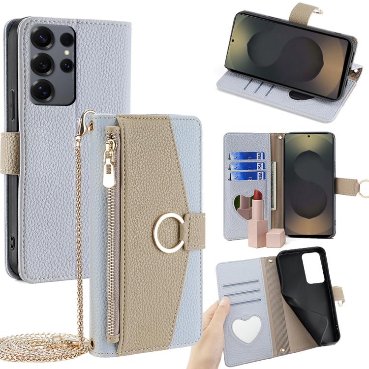 Funda de cuero con textura de lichi cruzada para Samsung Galaxy S25 Ultra 5G (azul)