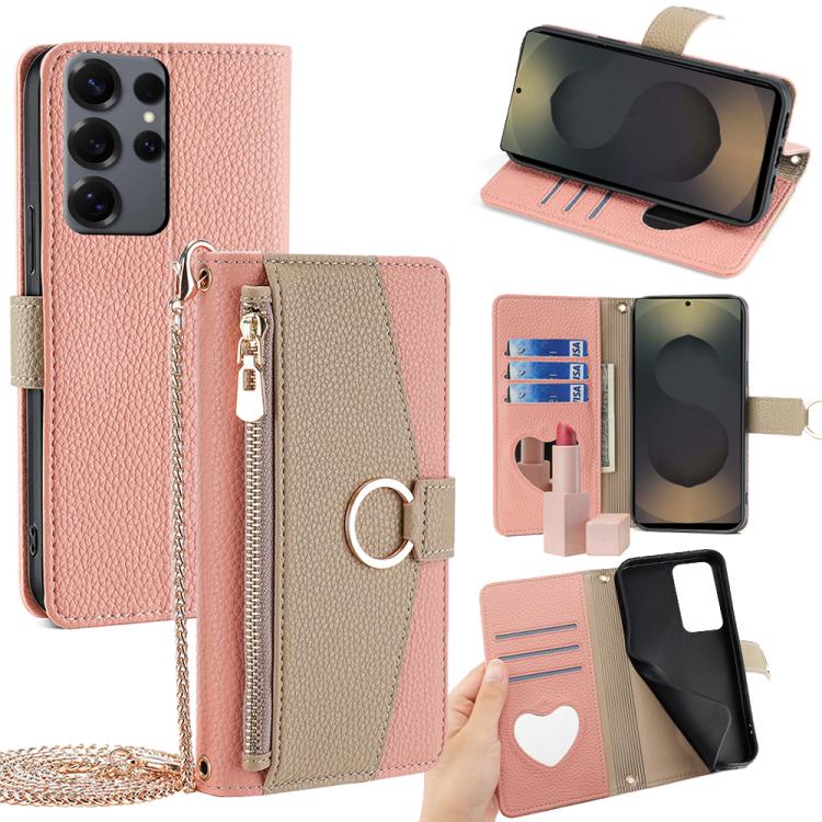 Funda de cuero con textura de lichi para Samsung Galaxy S25 Ultra 5G (rosa)