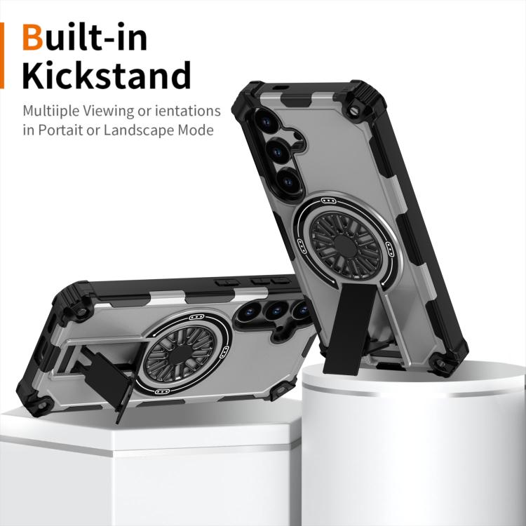 Funda MagSafe para Samsung Galaxy S24 5G con soporte metálico y a prueba de golpes (plateada)