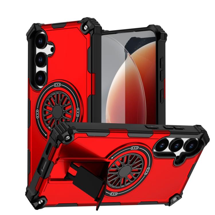 Funda MagSafe para Samsung Galaxy S24+ 5G, a prueba de golpes, con soporte metálico y eje (rojo)