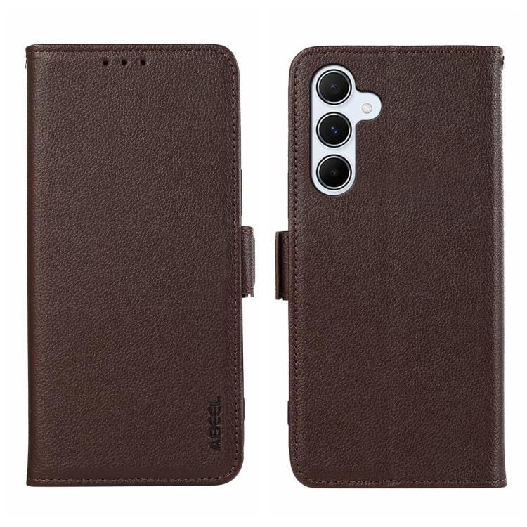 Funda de cuero con patrón de lichi y cierre magnético lateral para Samsung Galaxy A17 5G (marrón)
