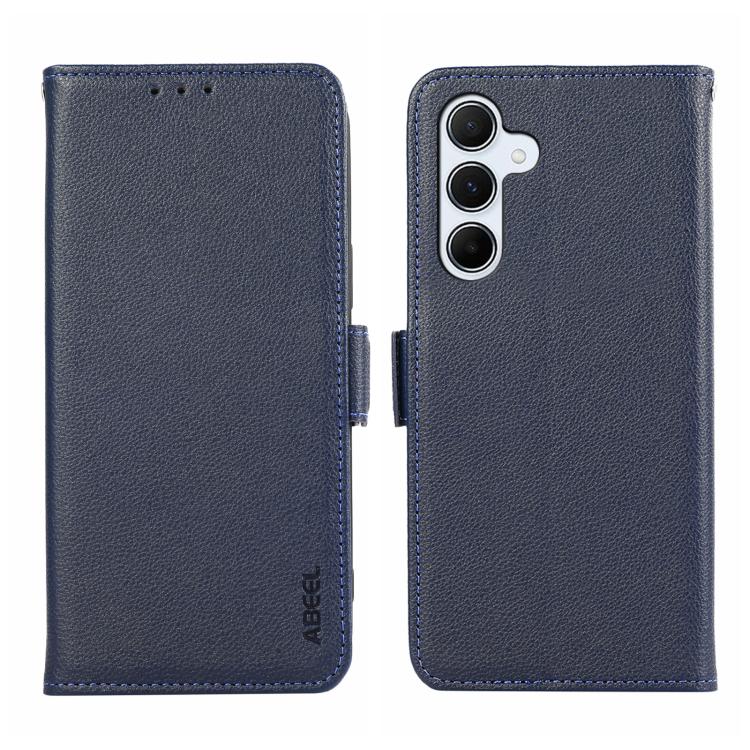 Funda de cuero con patrón de lichi y cierre magnético lateral para Samsung Galaxy A17 5G (azul)