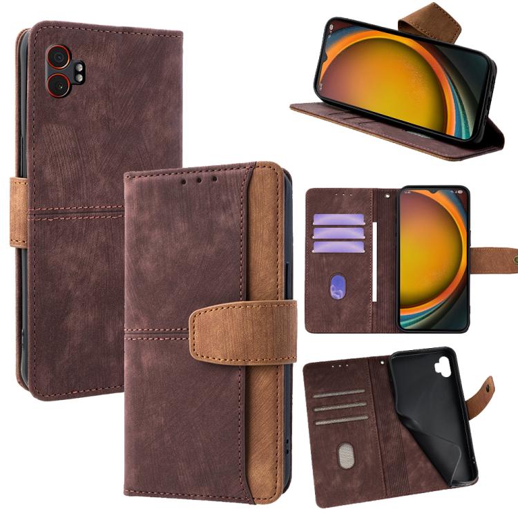 Funda de cuero con costuras de color y bloqueo RFID para Samsung Galaxy Xcover 7 5G (marrón)