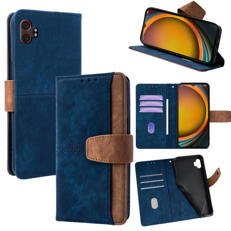Funda de cuero con costuras de color y bloqueo RFID para Samsung Galaxy Xcover 7 5G (azul)