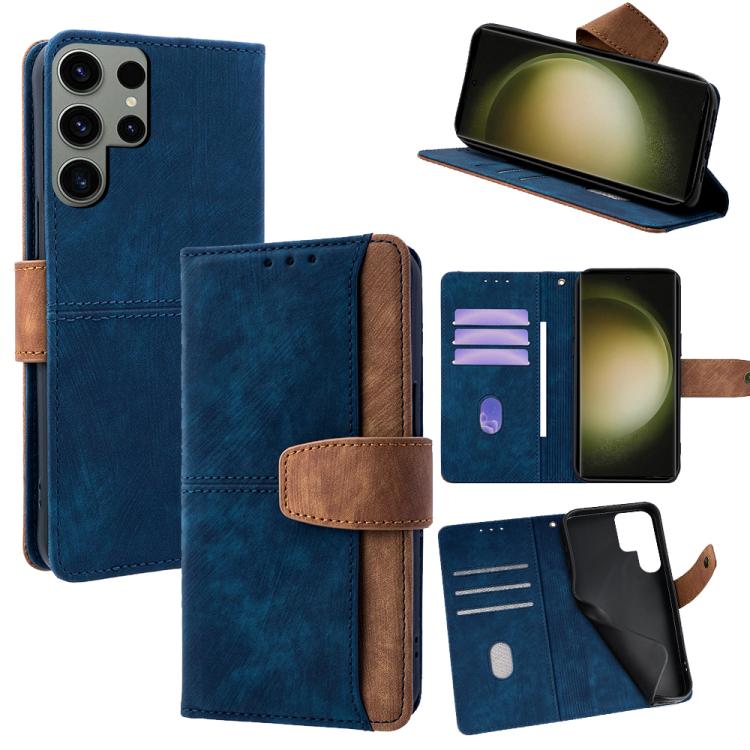 Funda de cuero con costuras de color y bloqueo RFID para Samsung Galaxy S23 Ultra 5G (azul)