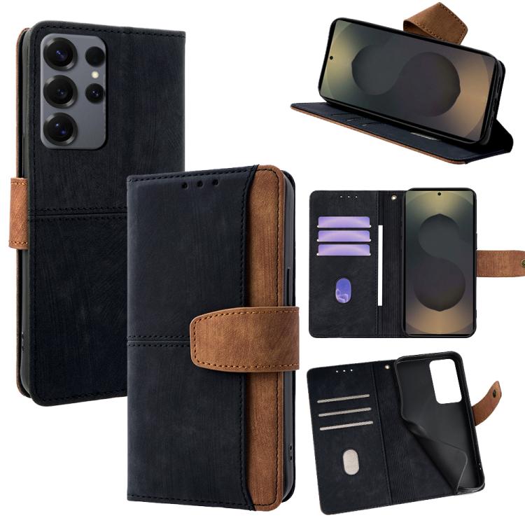 Funda de cuero con costuras de color y bloqueo RFID para Samsung Galaxy S25 Ultra 5G (negra)