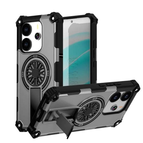 Funda MagSafe para Redmi Note 14 4G de 163,25 mm con soporte metálico y eje a prueba de golpes (plateada)