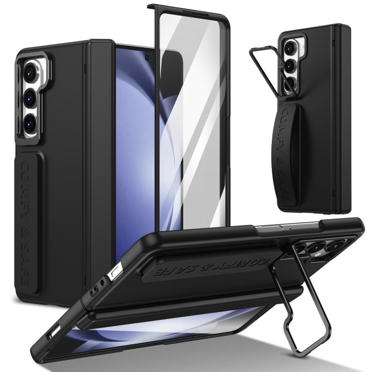 Funda para teléfono con soporte y correa para Samsung Galaxy Z Fold5 (negro)