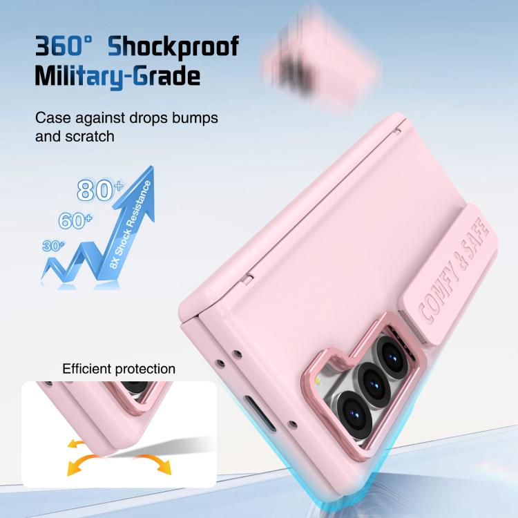Funda para teléfono con marco de lente integrado y correa para Samsung Galaxy Z Fold6 (rosa)