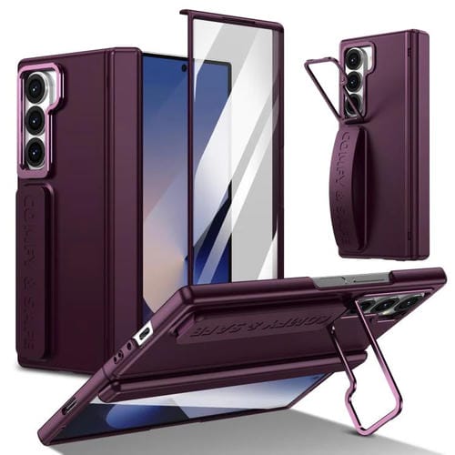 Funda para teléfono con soporte para lente integrada y correa para Samsung Galaxy Z Fold6 (rojo vino)