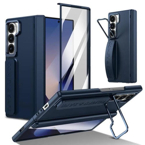 Funda para teléfono con soporte para lente integrada y correa para Samsung Galaxy Z Fold6 (azul oscuro)