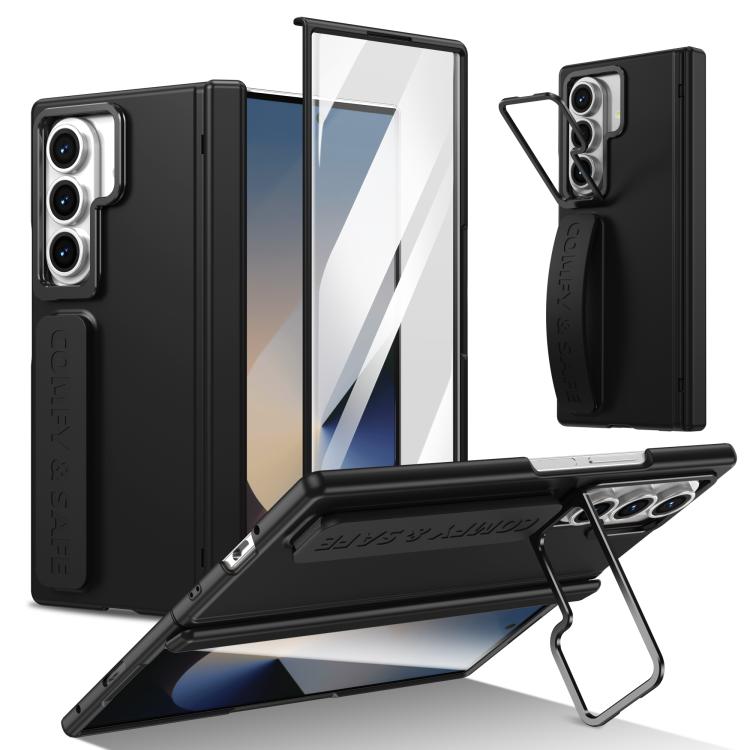 Funda para teléfono con soporte para lente integrada y correa para Samsung Galaxy Z Fold7 (negro)