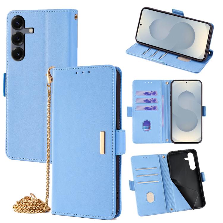 Funda de cuero con cadena cruzada para Samsung Galaxy S25 5G (azul)