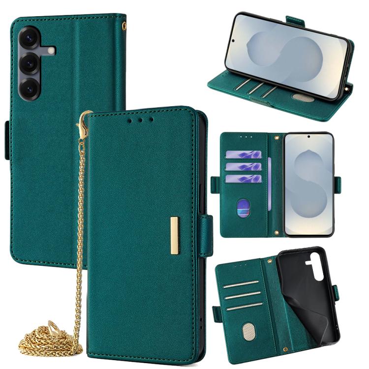 Funda de cuero con cadena cruzada para Samsung Galaxy S25 5G (verde)