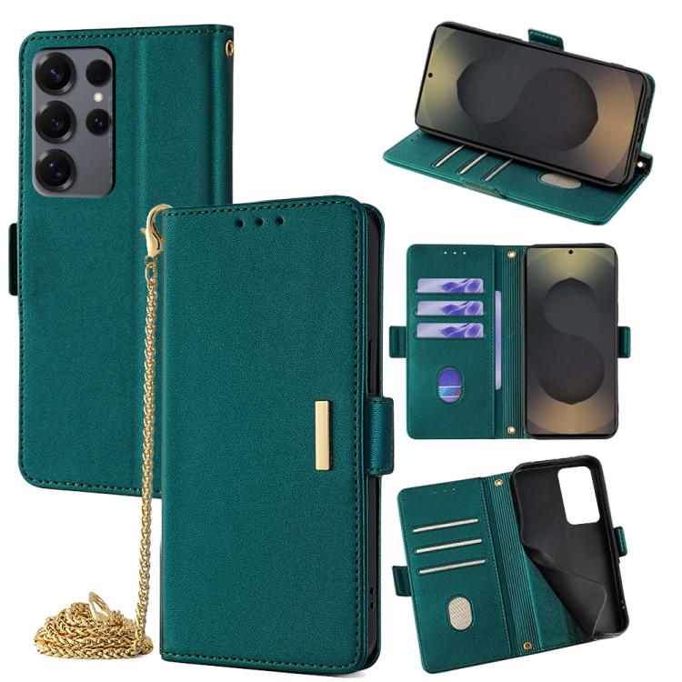 Funda de cuero con cadena cruzada para Samsung Galaxy S25 Ultra 5G (verde)