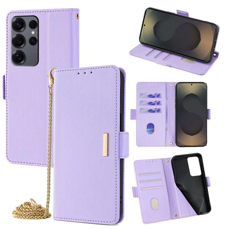 Funda de cuero con cadena cruzada para Samsung Galaxy S25 Ultra 5G (morado)
