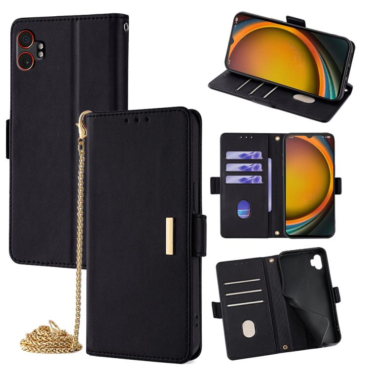 Funda de cuero con cadena cruzada para Samsung Galaxy Xcover 7 Pro 5G (negra)