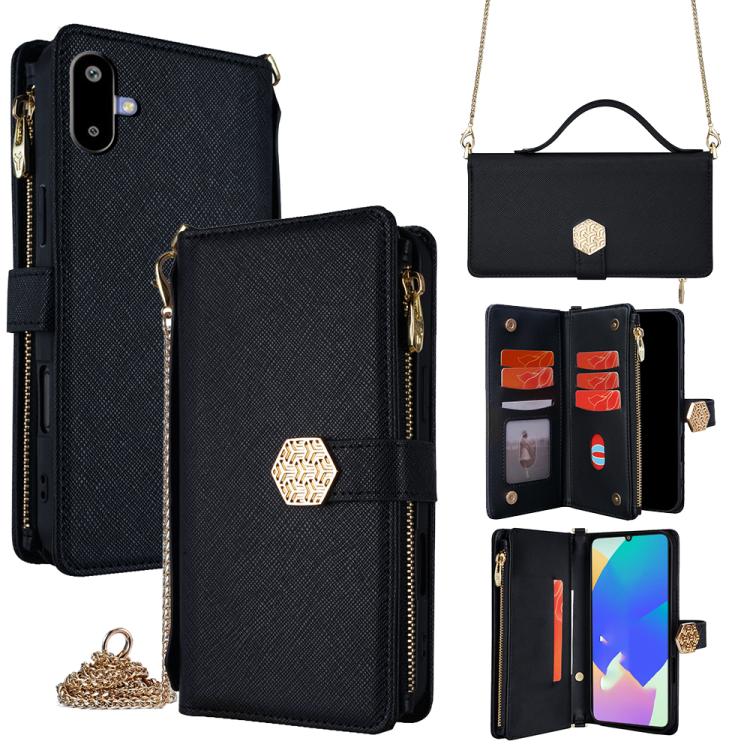 Funda de cuero con textura cruzada y asa cruzada para Samsung Galaxy F06 5G (negro)