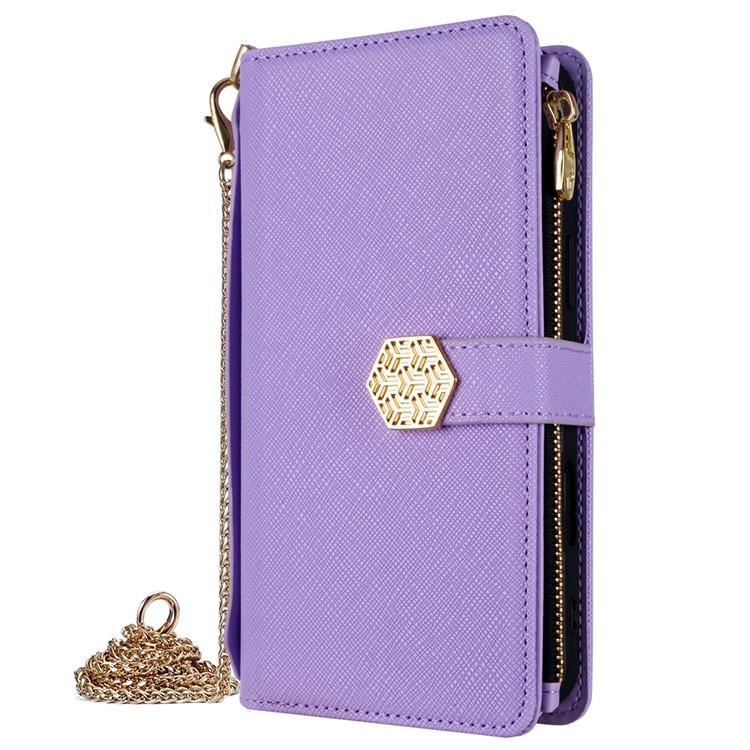 Funda de cuero con textura cruzada y asa cruzada para Samsung Galaxy F06 5G (morado)