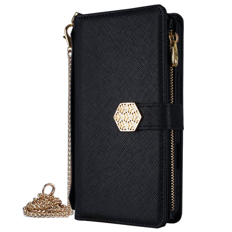 Funda de cuero con textura cruzada y asa cruzada para Samsung Galaxy Xcover 7 Pro 5G (negra)