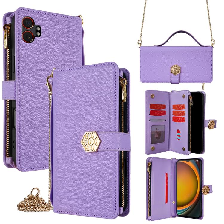 Funda de cuero con textura cruzada y asa cruzada para Samsung Galaxy Xcover 7 Pro 5G (morado)